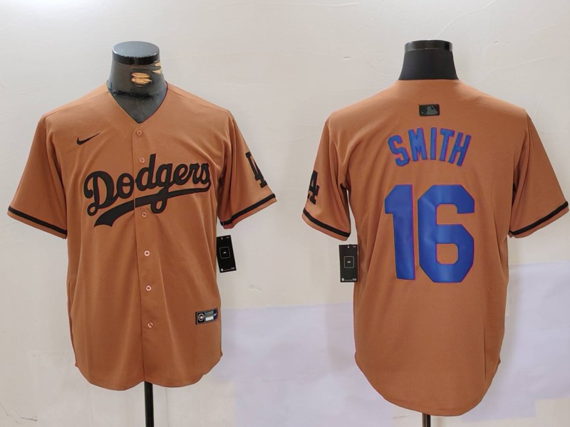 Men Los Angeles Dodgers 16 Smith army green joint name 2024 Nike MLB Jersey style 1